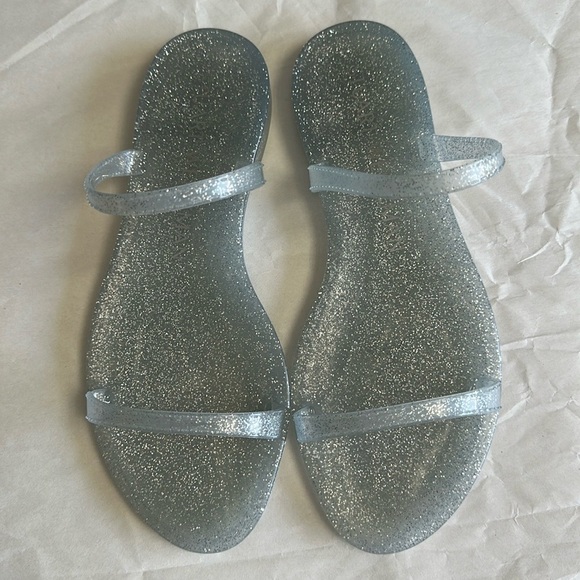 Stuart Weitzman Womens Sawyer Slide Silver Glitter Sparkle Jelly Sandals Slip On - Picture 9 of 9